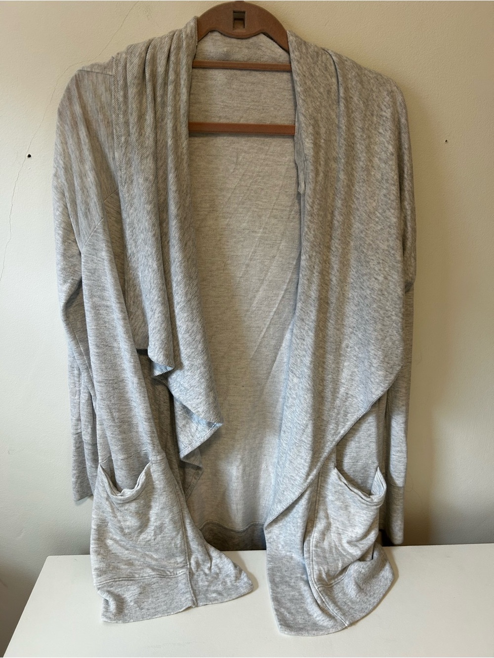 Athleta Heather Light Gray Draped Open-Front Cardigan